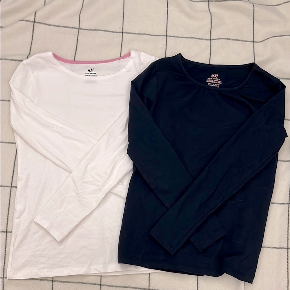 H&M Girls Long Sleeve Tees - White and Navy